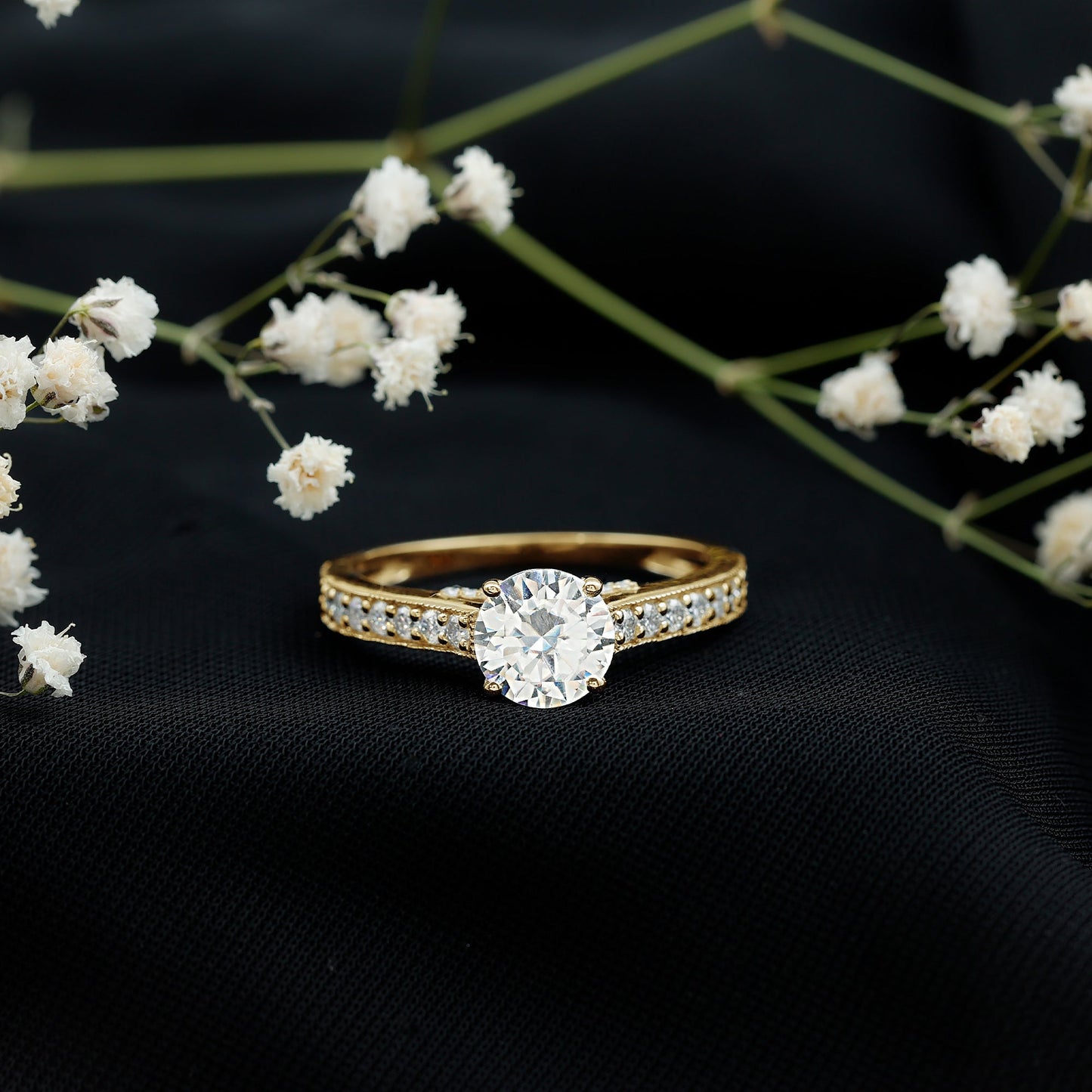 Certified 2 Carat Moissanite Solitaire Engagement Ring With Side Stones
