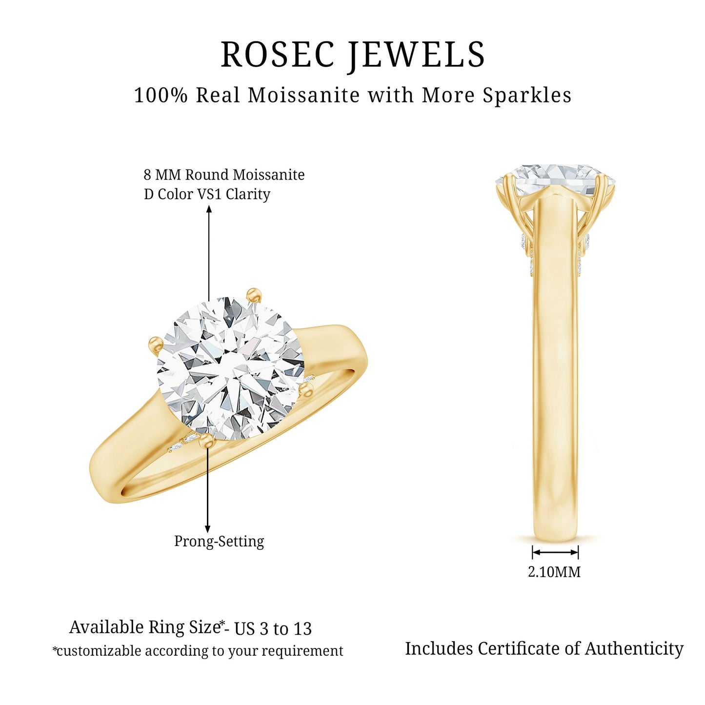 Solitaire Cathedral Engagement Ring with Brilliant Cut Moissanite
