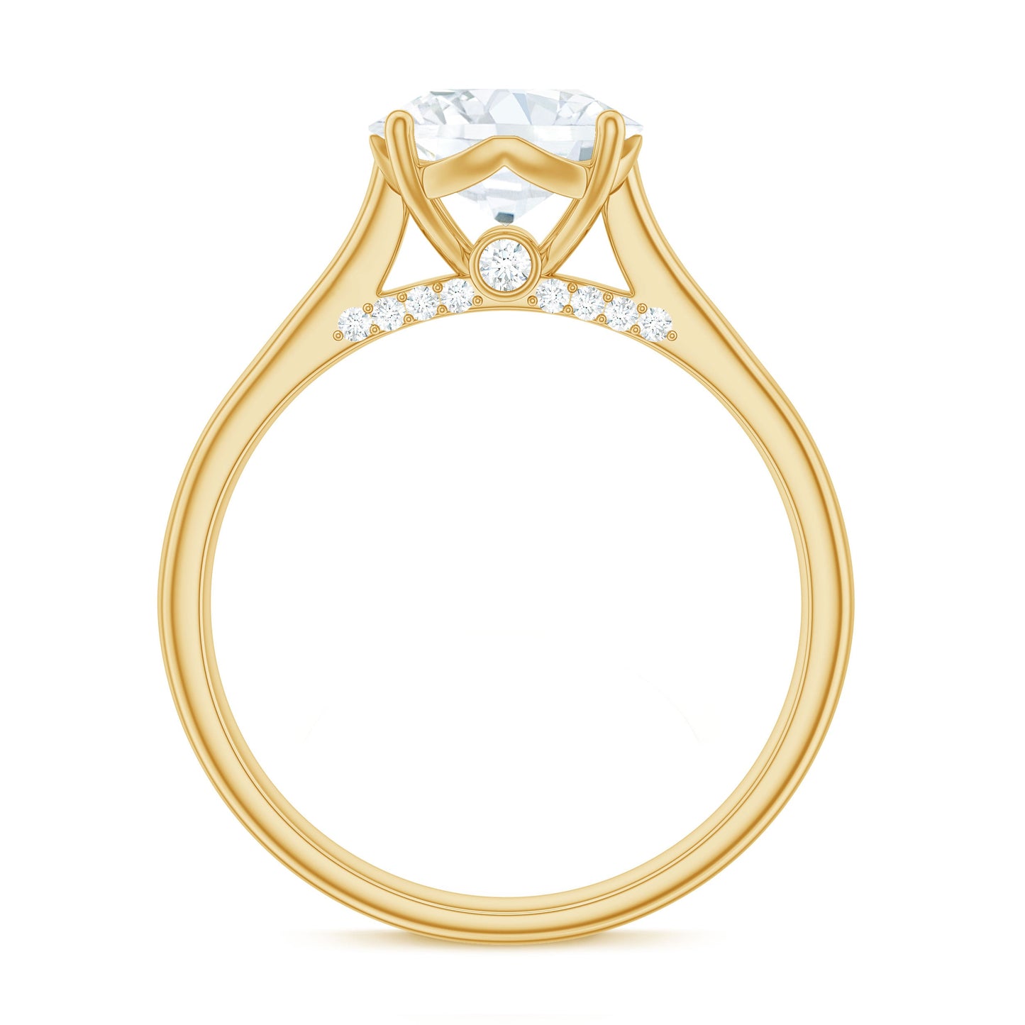 Solitaire Cathedral Engagement Ring with Brilliant Cut Moissanite