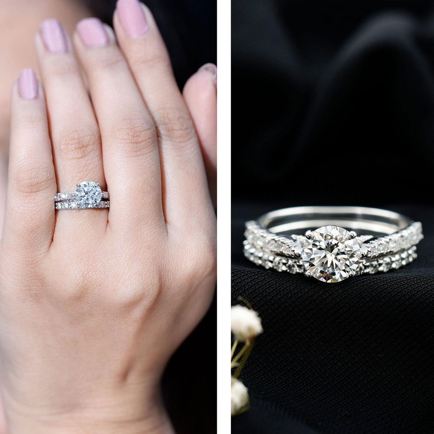 2 Carat Moissanite Solitaire Engagement Ring Set With Eternity Band