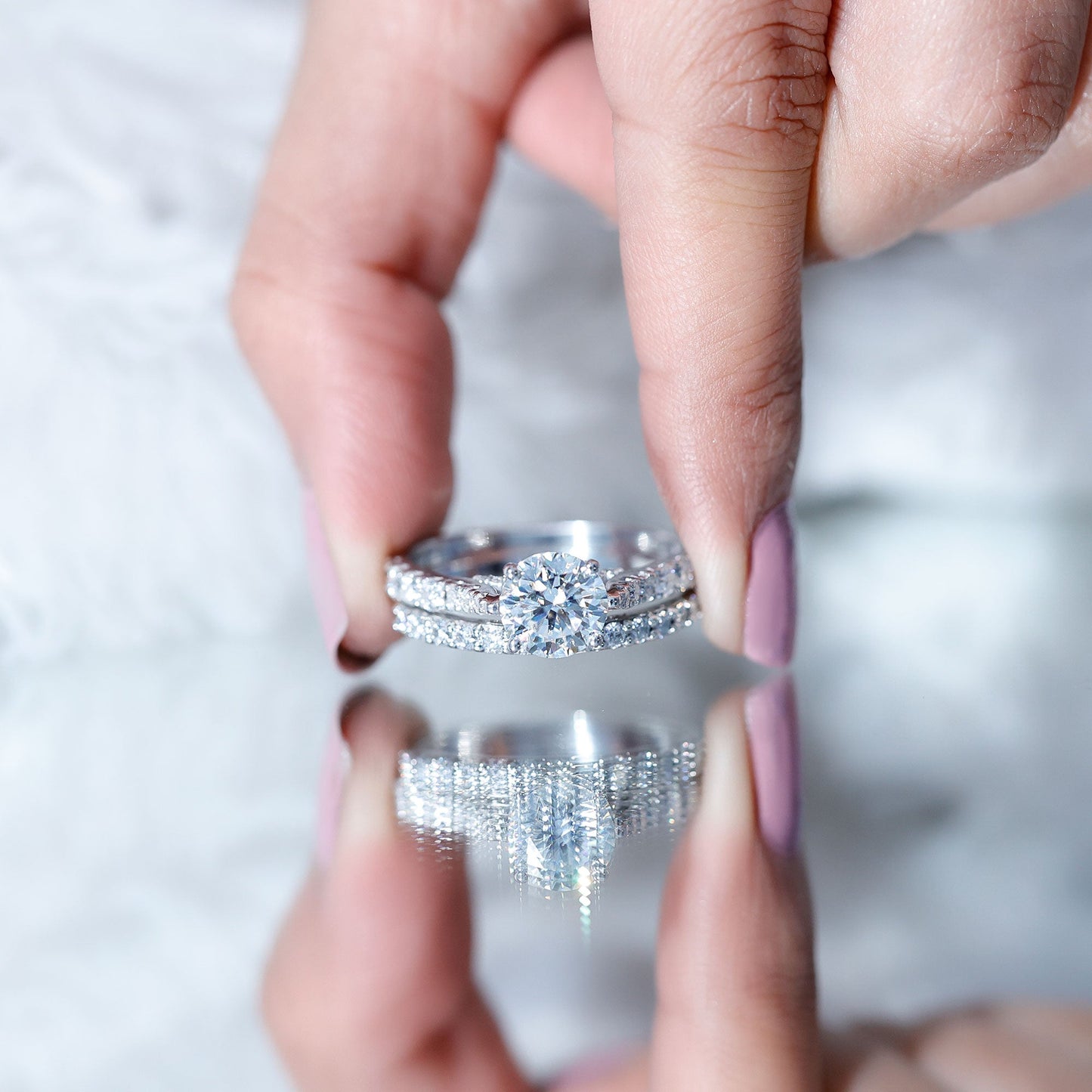 2 Carat Moissanite Solitaire Engagement Ring Set With Eternity Band