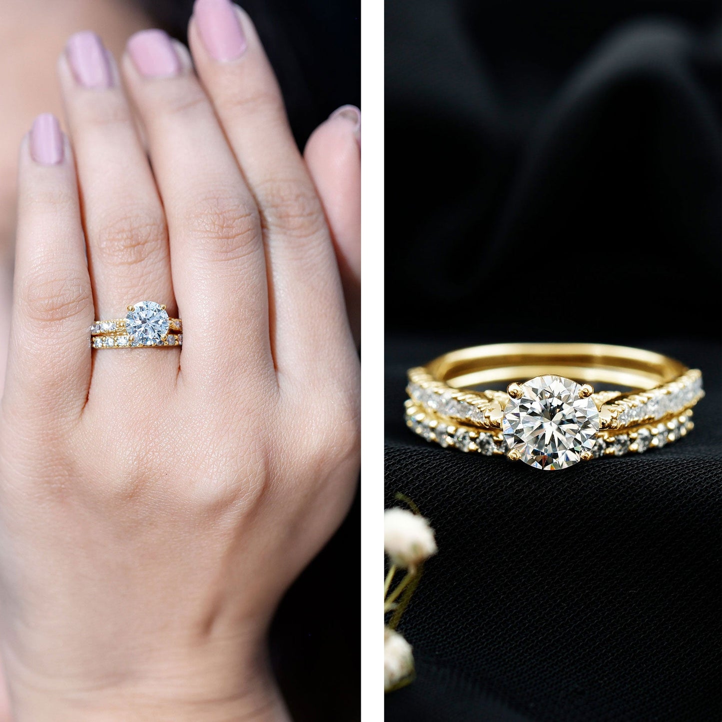 2 Carat Moissanite Solitaire Engagement Ring Set With Eternity Band