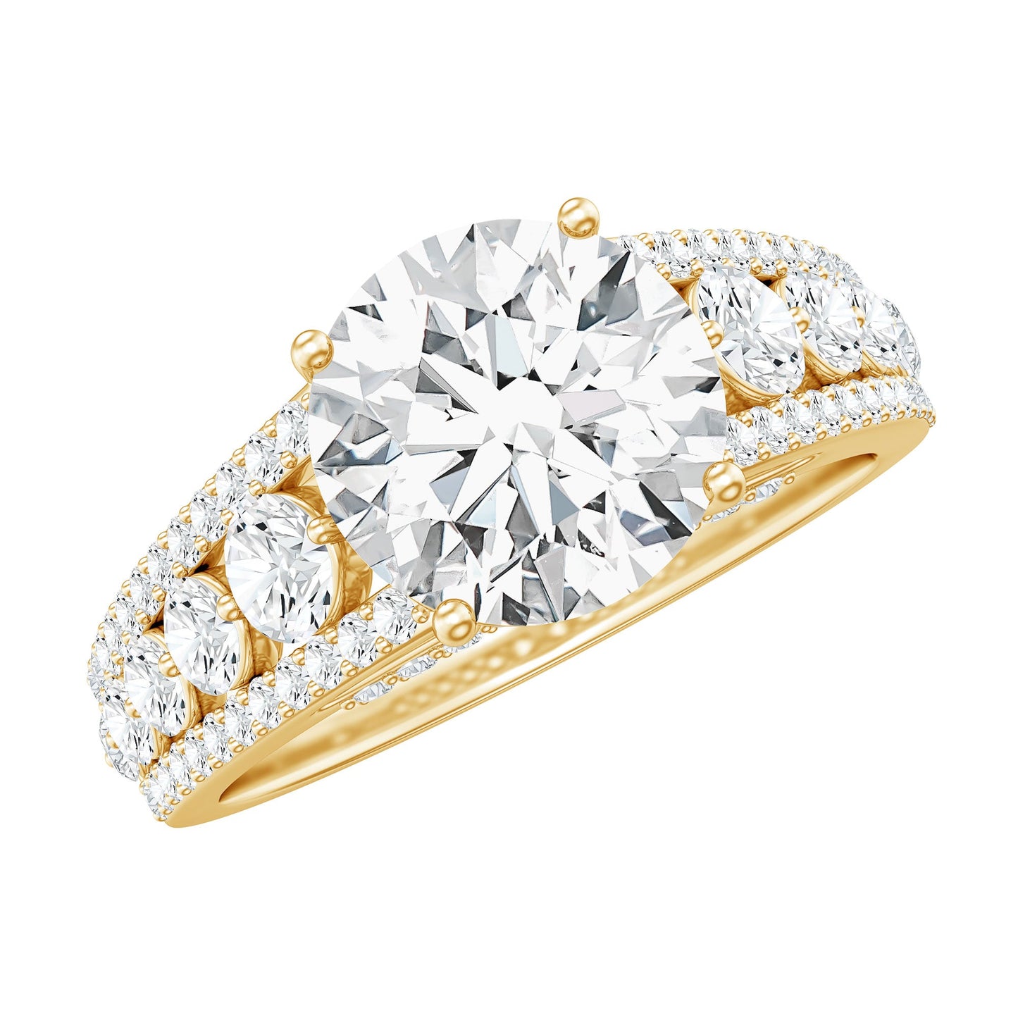 Round Brilliant Cut Moissanite Side Stone Engagement Ring