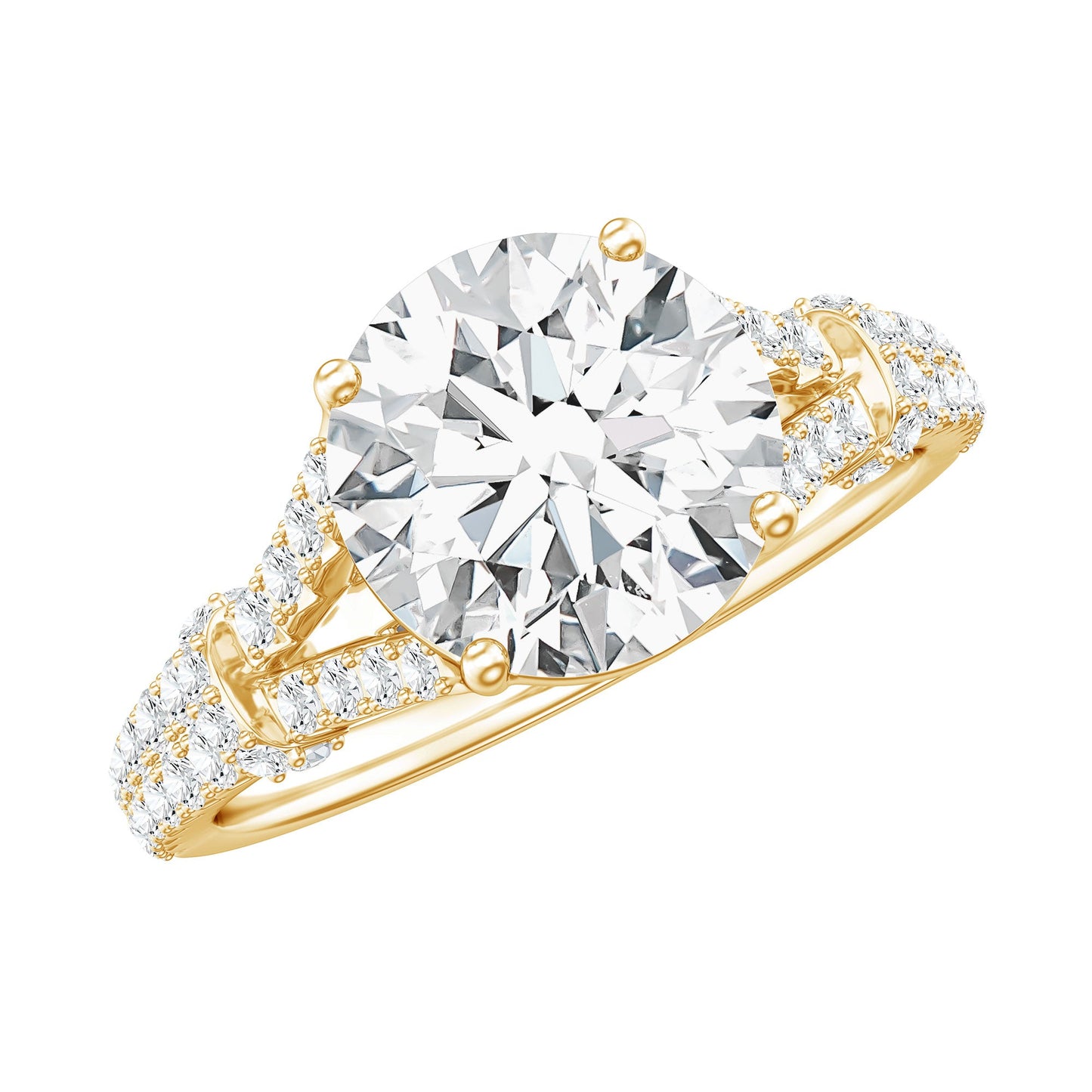 Round Shape Moissanite Solitaire Engagement Ring in Split Shank