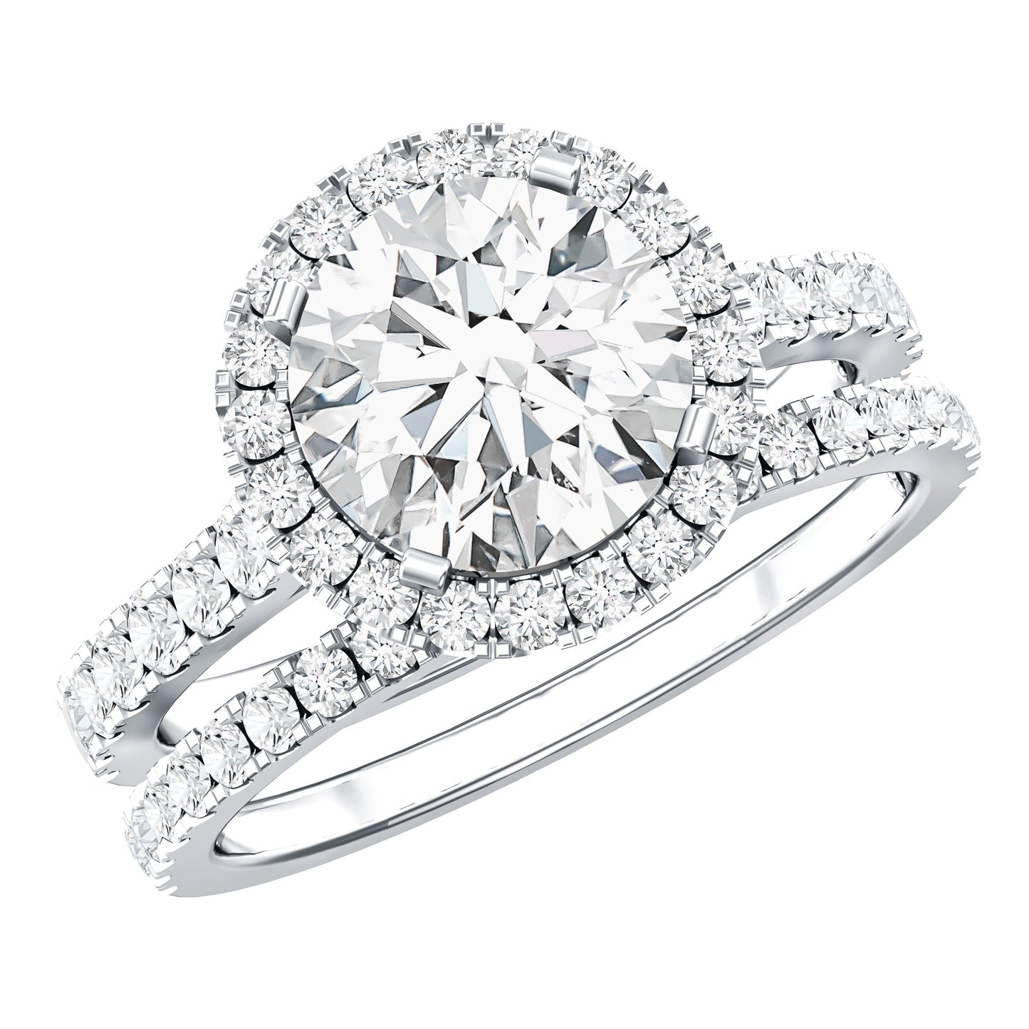2 Carat Moissanite Classic Halo Wedding Ring Set
