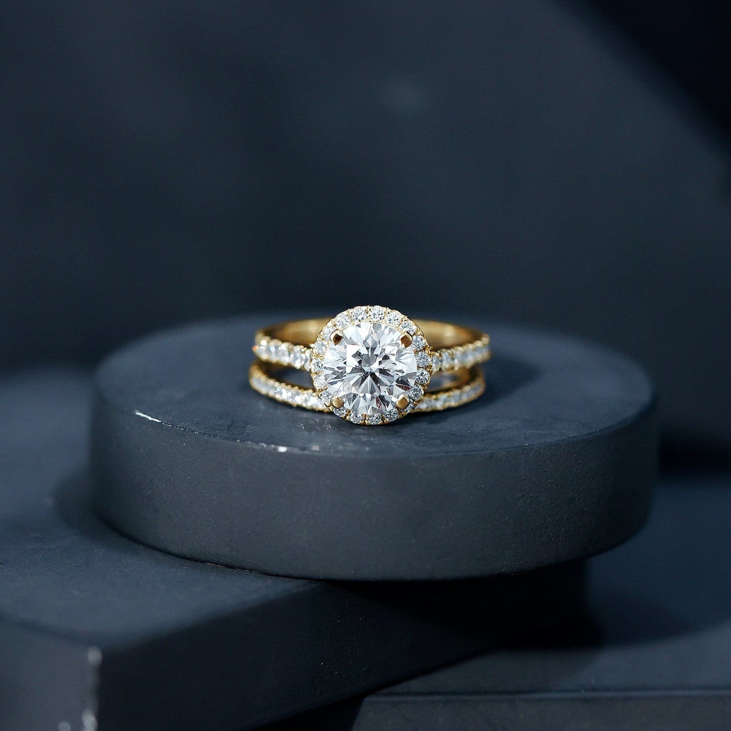 2 Carat Moissanite Classic Halo Wedding Ring Set