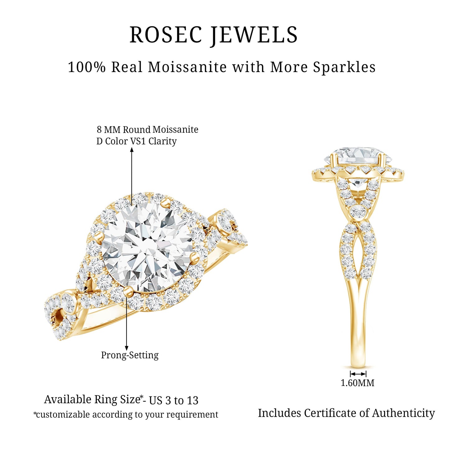 Certified 2 CT Moissanite Criss Cross Engagement Ring with Halo