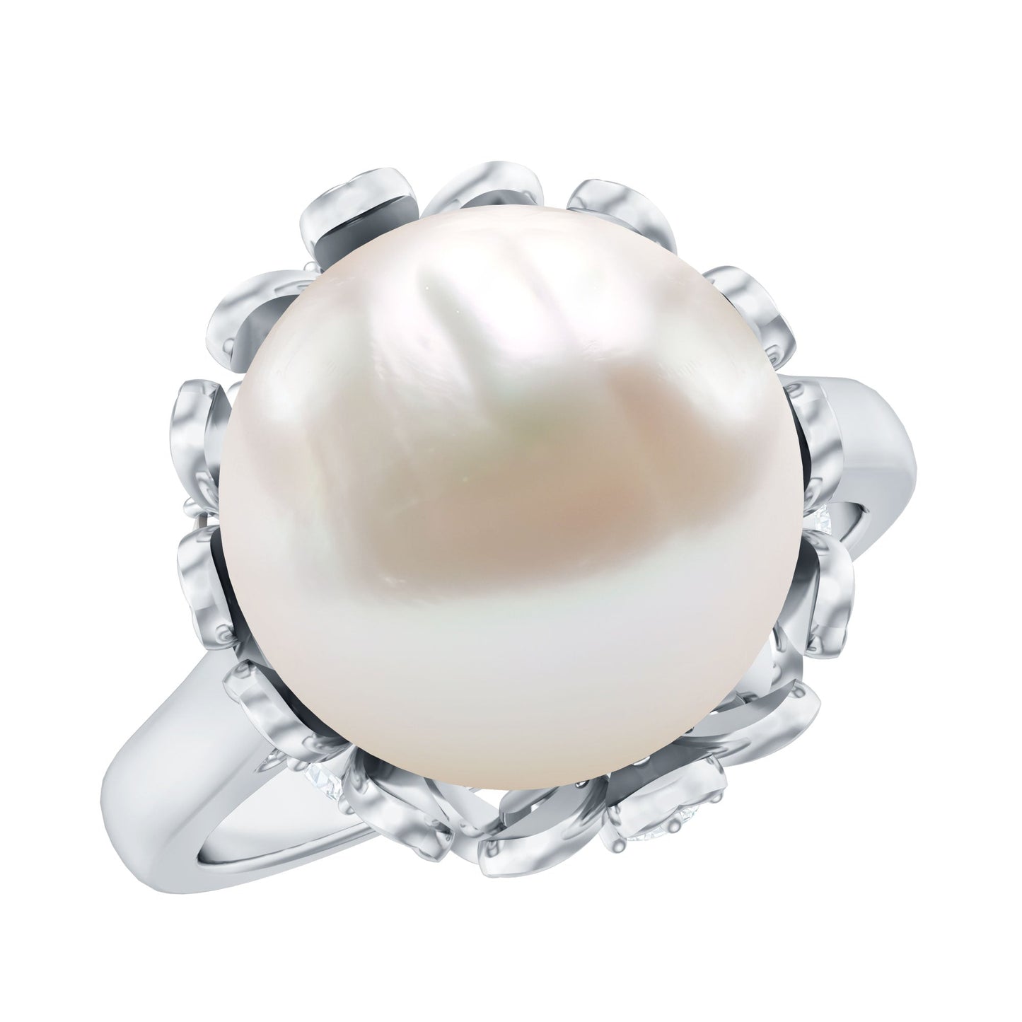 11 Carat Freshwater Pearl Flower Engagement Ring with Diamond