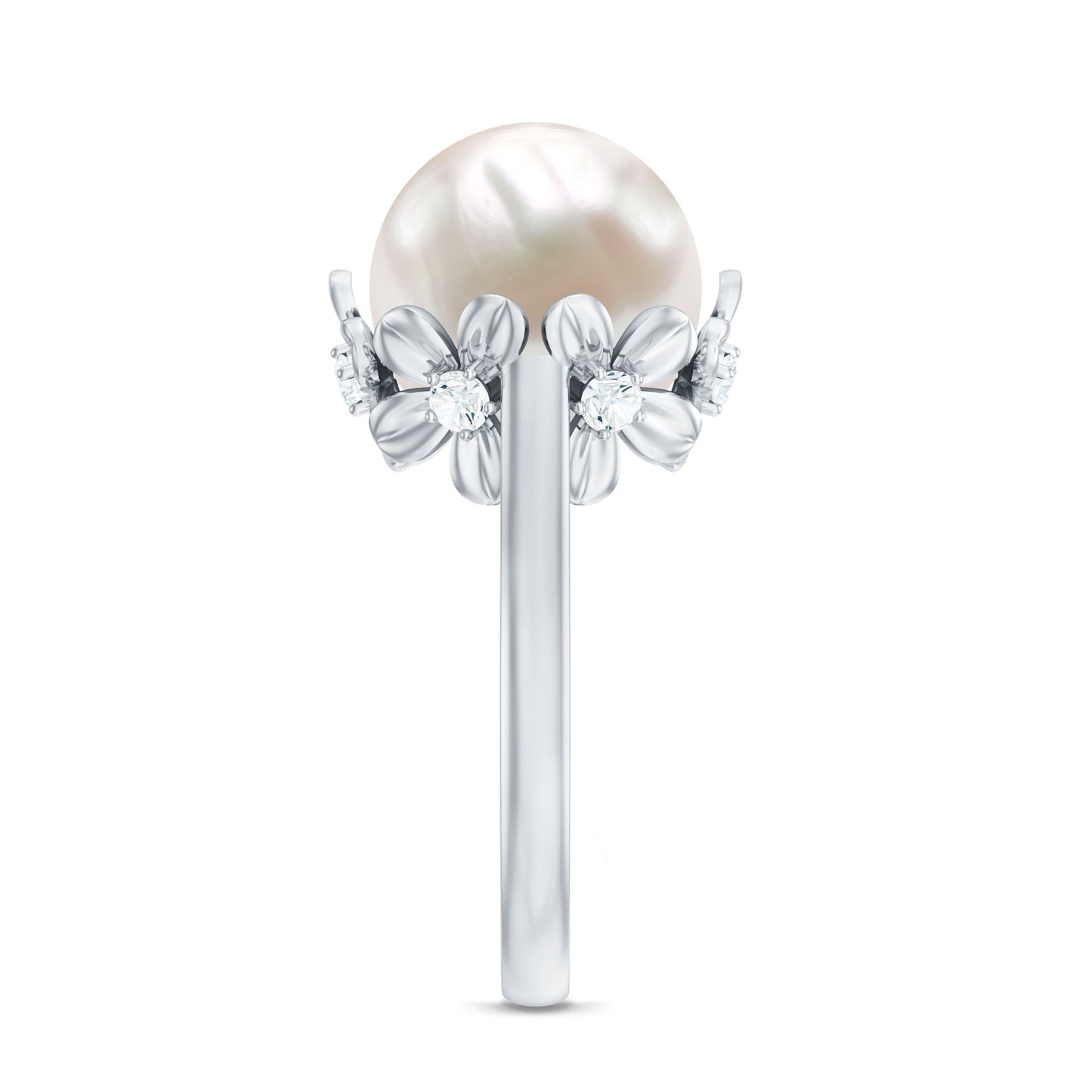 11 Carat Freshwater Pearl Flower Engagement Ring with Diamond