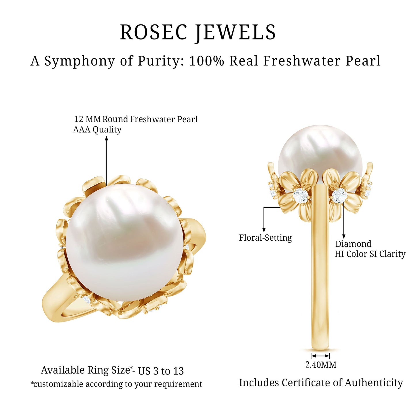 11 Carat Freshwater Pearl Flower Engagement Ring with Diamond