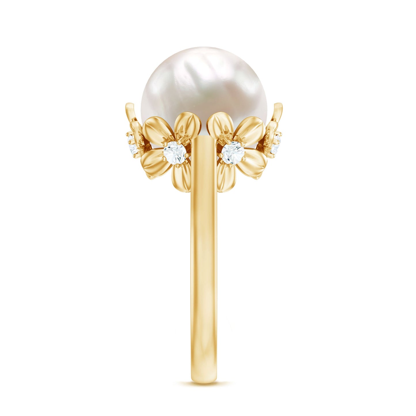 11 Carat Freshwater Pearl Flower Engagement Ring with Diamond