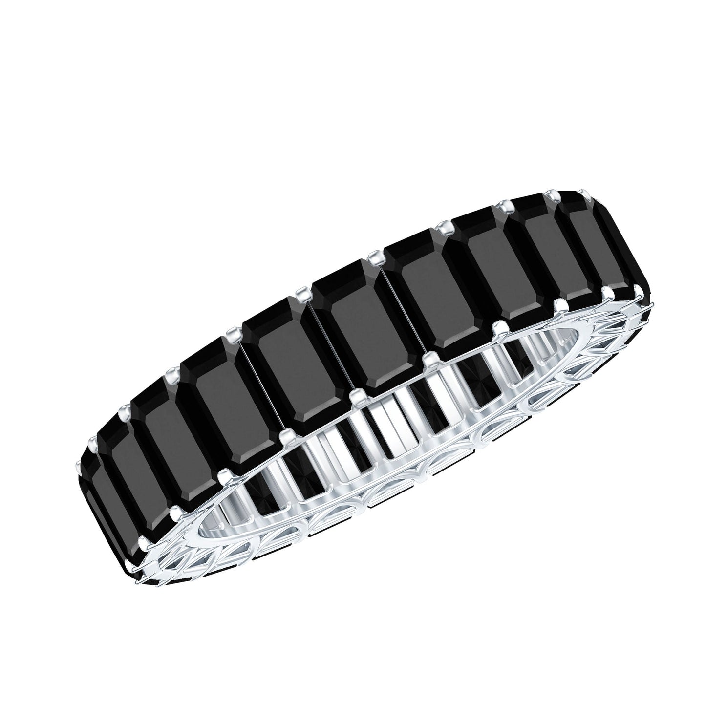 Emerald Cut Black Spinel Eternity Band