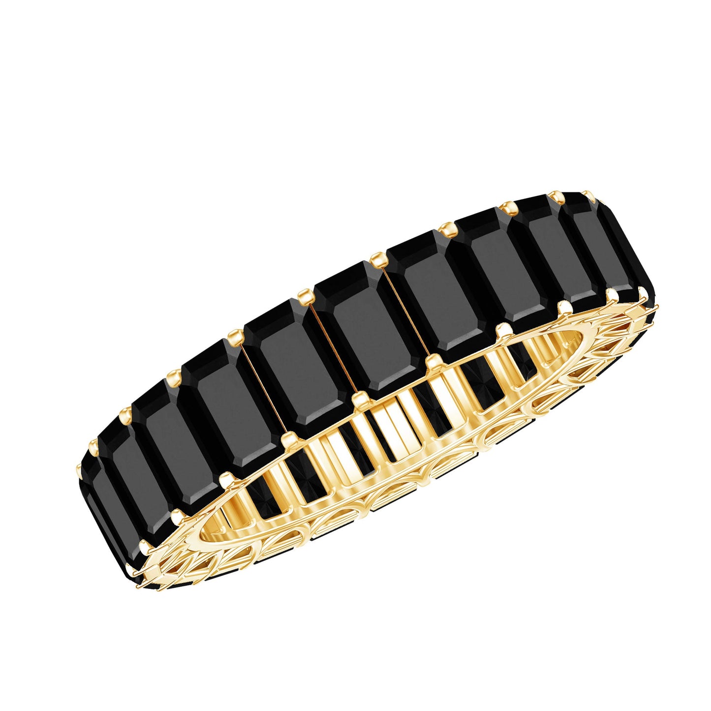 Emerald Cut Black Spinel Eternity Band