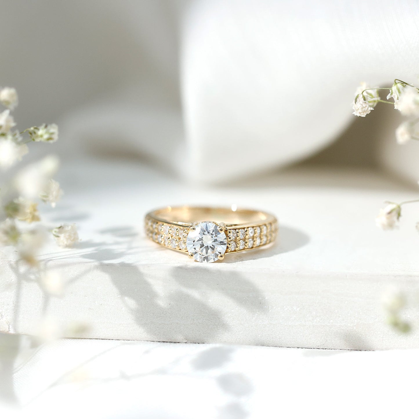 Round Moissanite Engagement Ring with Side Stones