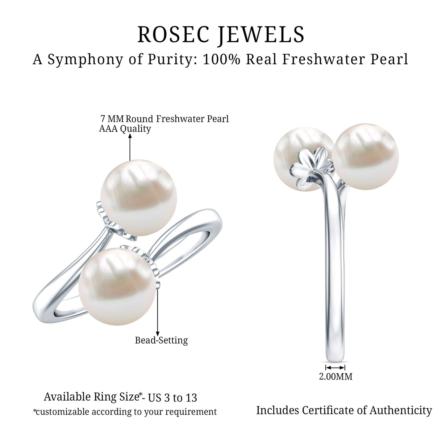 Cultured Freshwater Pearl Bypass Engagement Ring