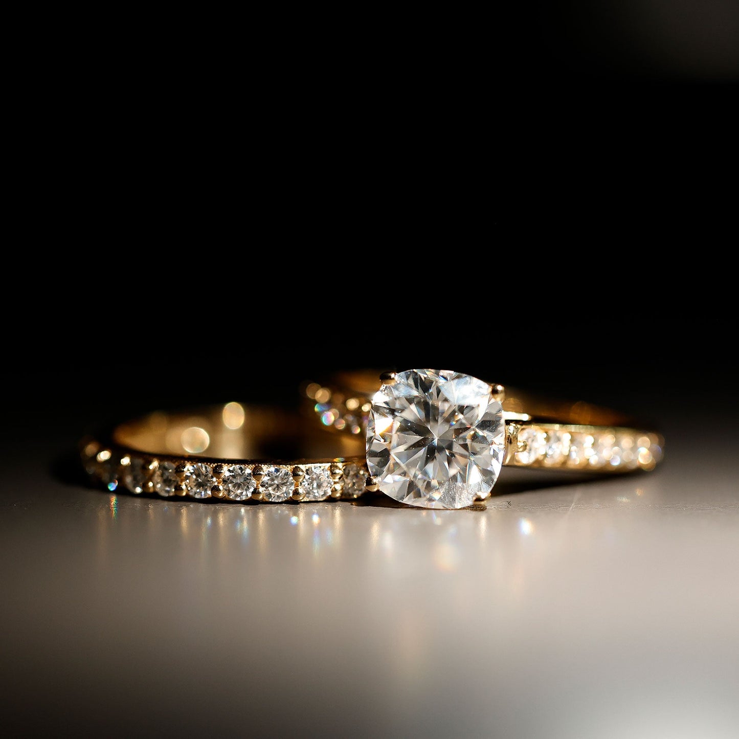 3 CT Cushion Cut Moissanite Solitaire Engagement Ring with Wedding Band
