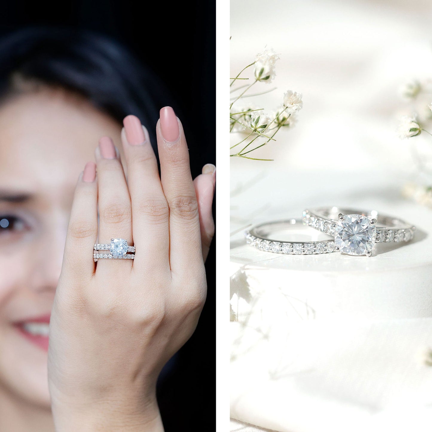 3 Carat Prong Set Moissanite Solitaire Engagement Ring with Wedding Band