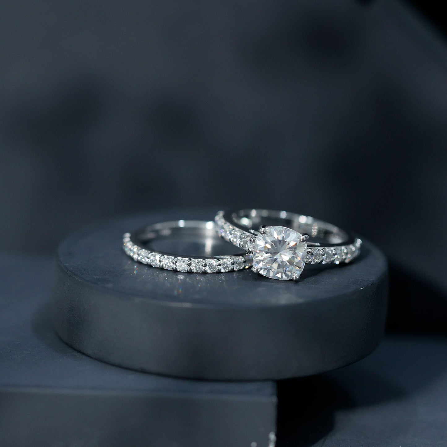 3 Carat Prong Set Moissanite Solitaire Engagement Ring with Wedding Band