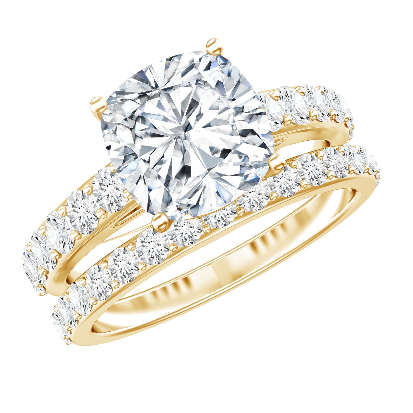 3 Carat Prong Set Moissanite Solitaire Engagement Ring with Wedding Band