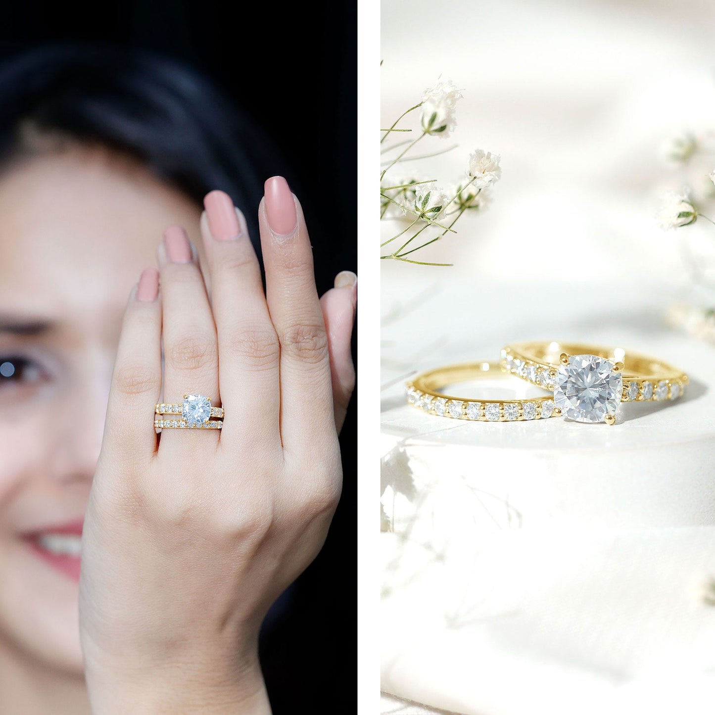 3 Carat Prong Set Moissanite Solitaire Engagement Ring with Wedding Band