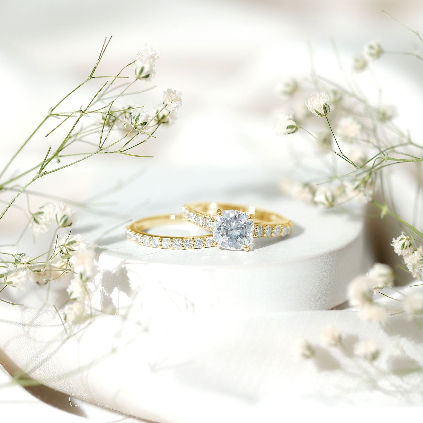 3 Carat Prong Set Moissanite Solitaire Engagement Ring with Wedding Band
