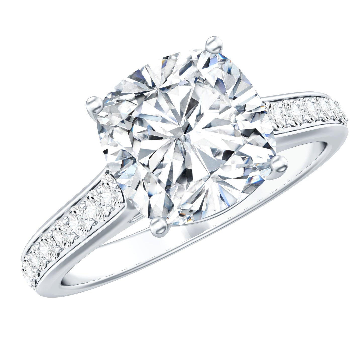 3 Carat Cushion Moissanite Cathedral Engagement Ring