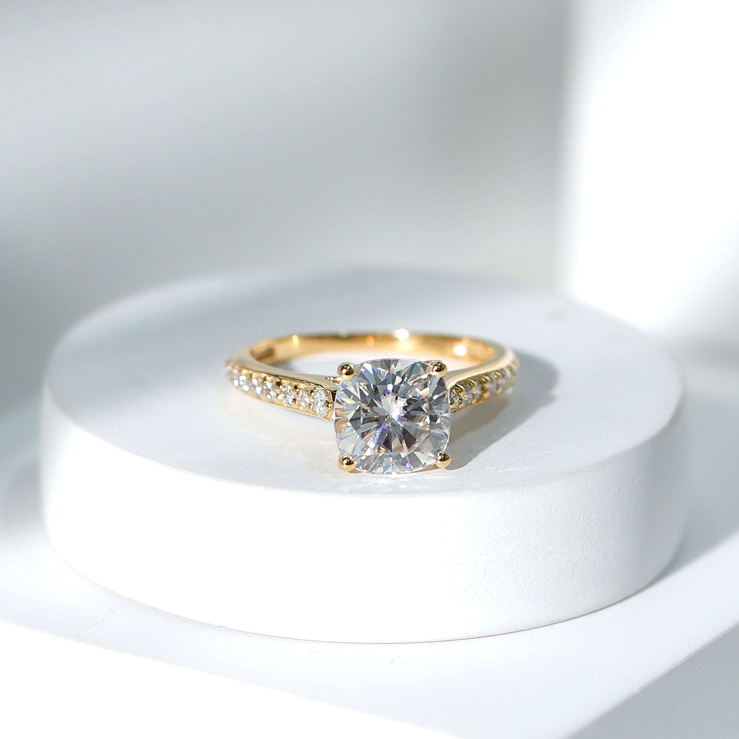 3 Carat Cushion Moissanite Cathedral Engagement Ring