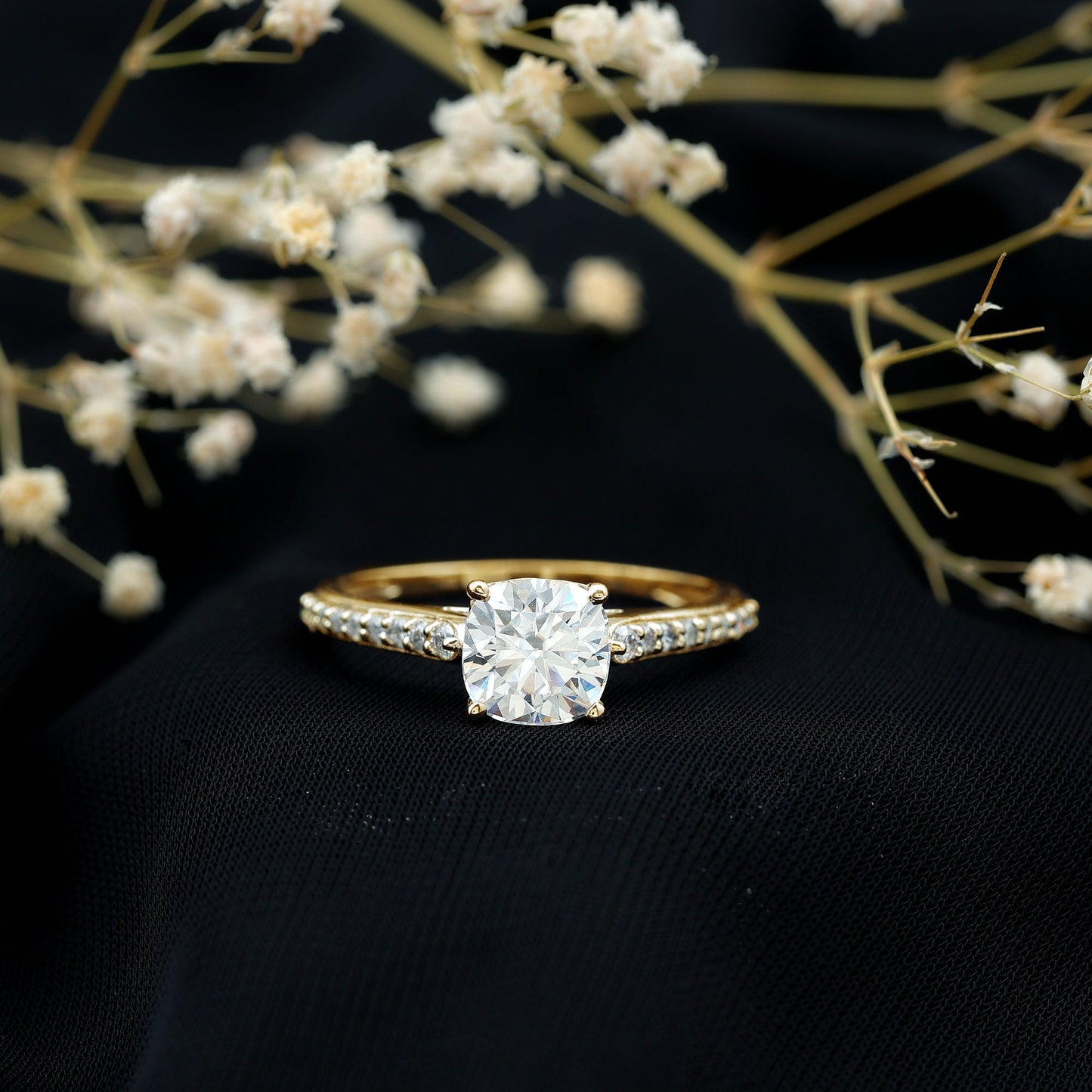 3 Carat Cushion Moissanite Cathedral Engagement Ring