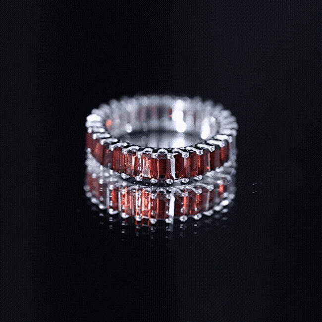 Certified Natural Baguette Garnet Eternity Band Ring