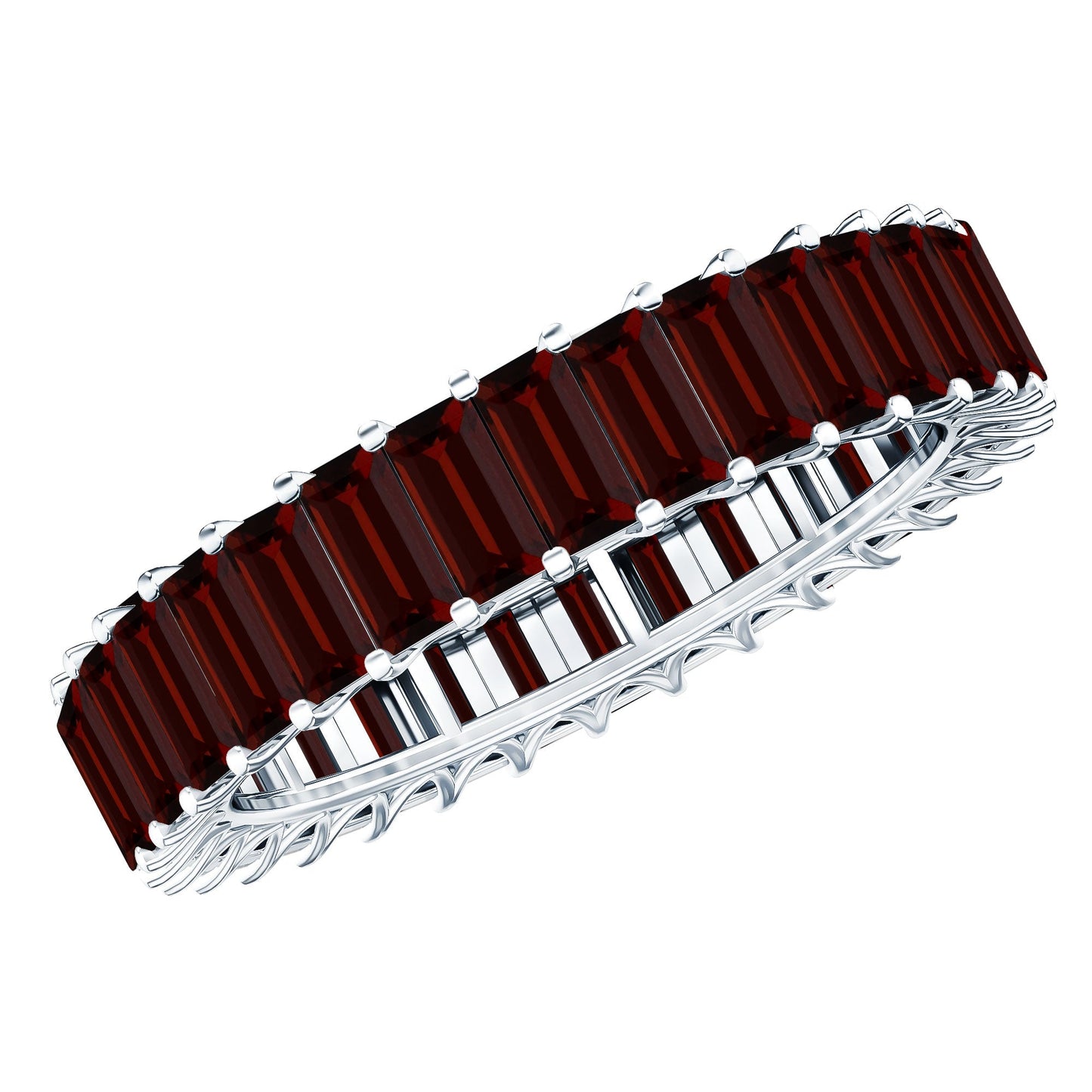 Certified Natural Baguette Garnet Eternity Band Ring