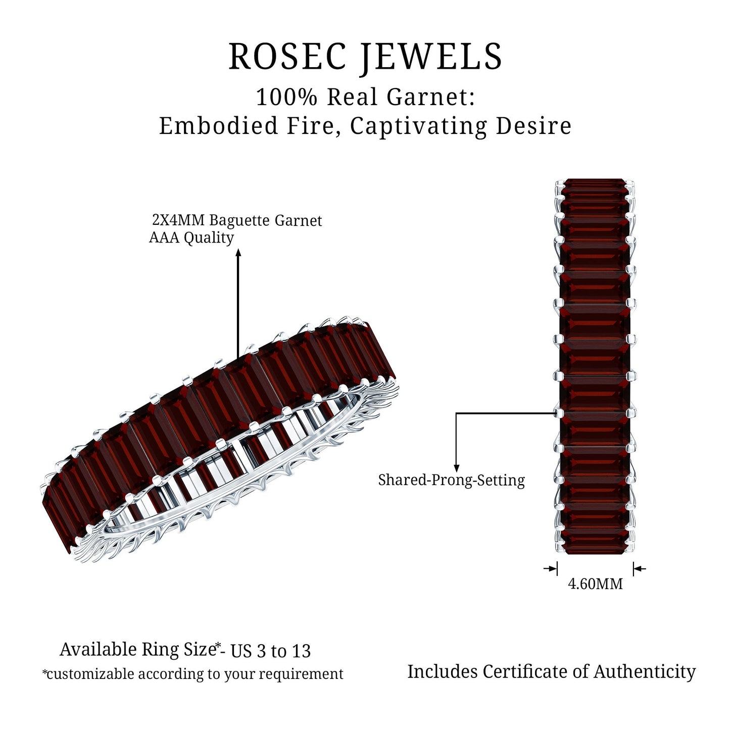 Certified Natural Baguette Garnet Eternity Band Ring