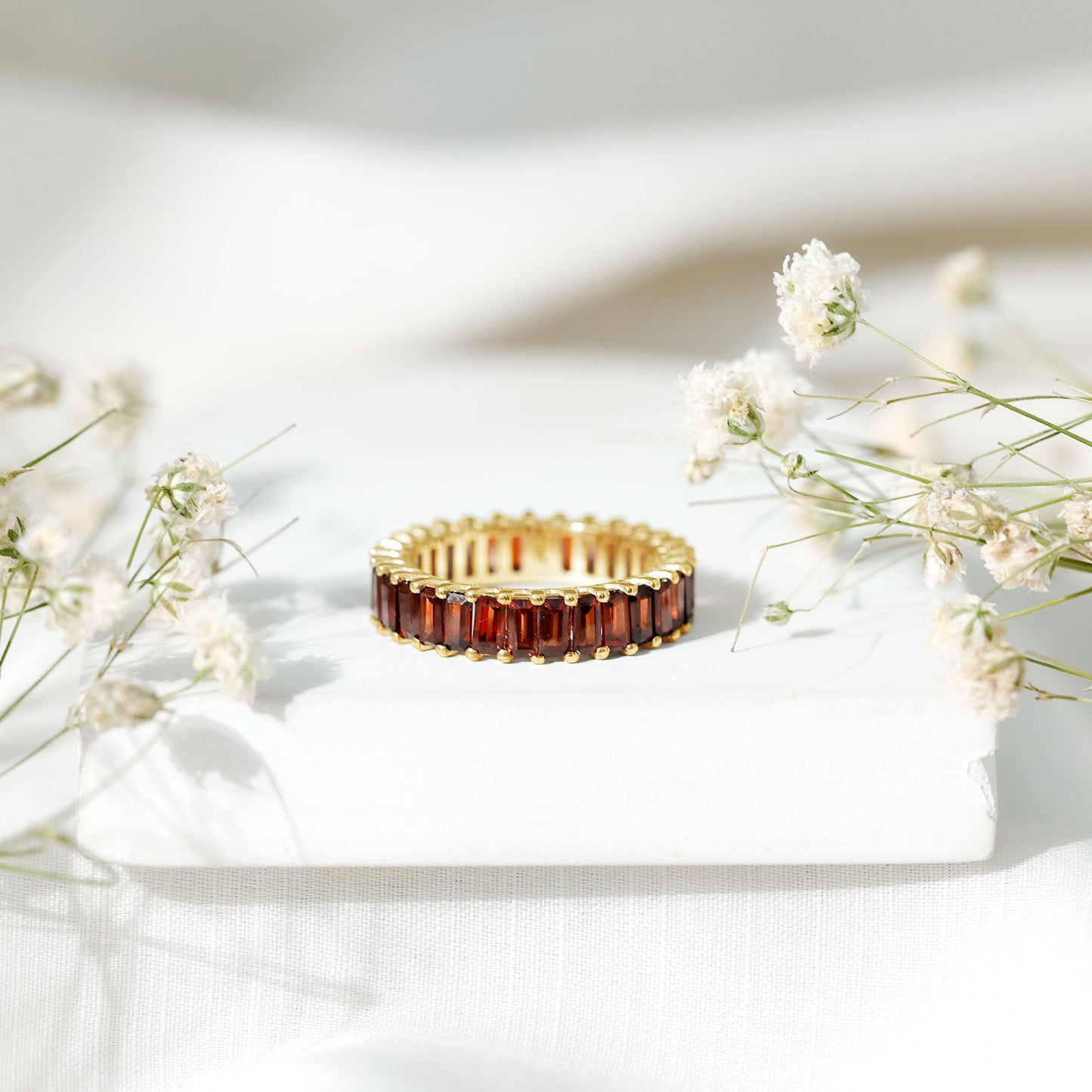 Certified Natural Baguette Garnet Eternity Band Ring