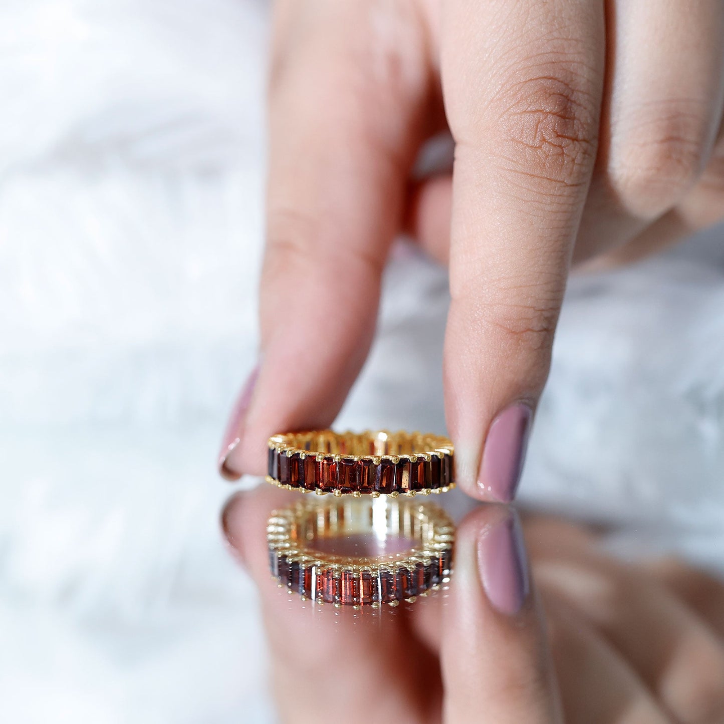 Certified Natural Baguette Garnet Eternity Band Ring