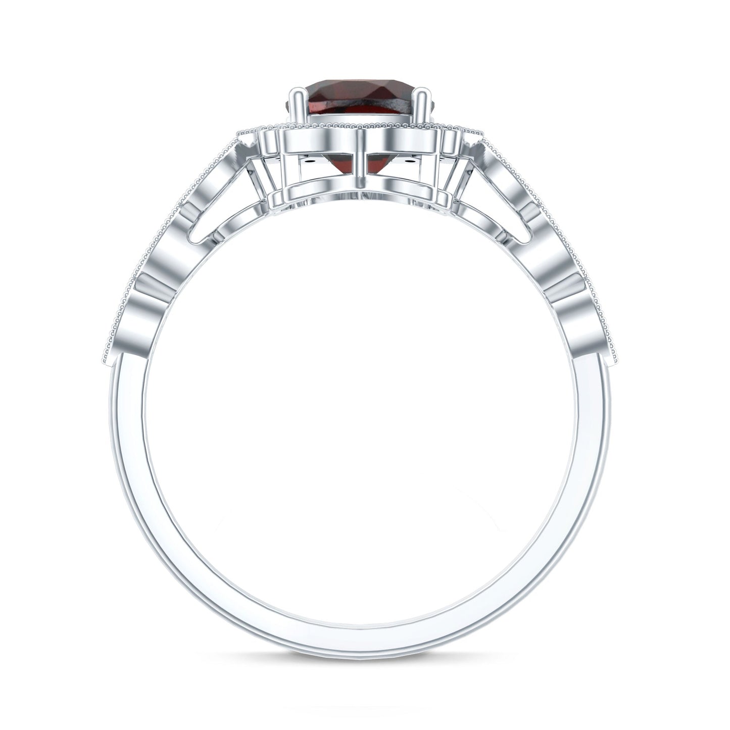 Vintage Looking 3.2 Carat Garnet Cushion Cut Engagement Ring with Diamond