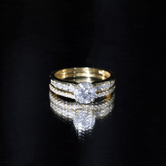 Certified 2 Carat Round Moissanite Engagement Ring with Wedding Band