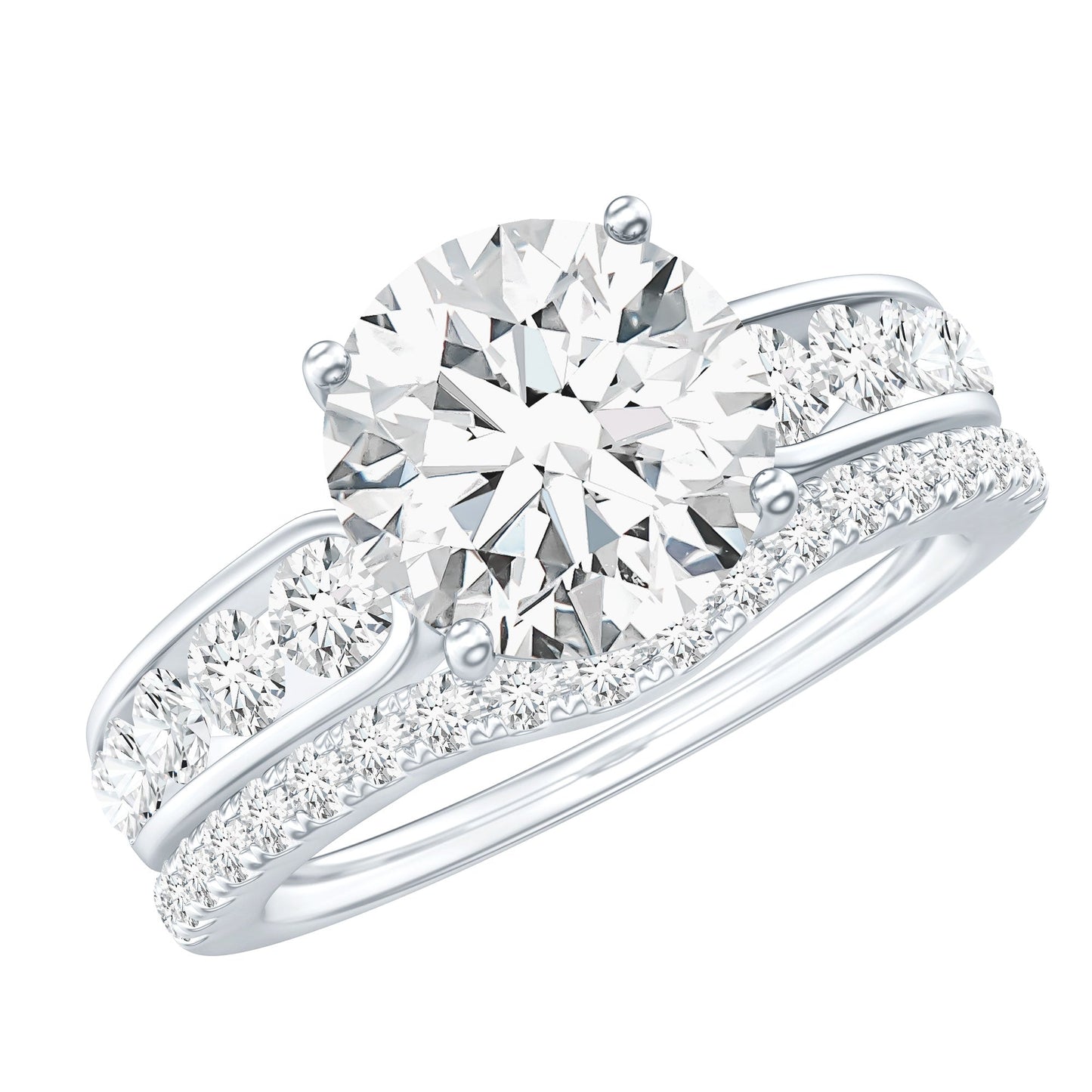 Certified 2 Carat Round Moissanite Engagement Ring with Wedding Band