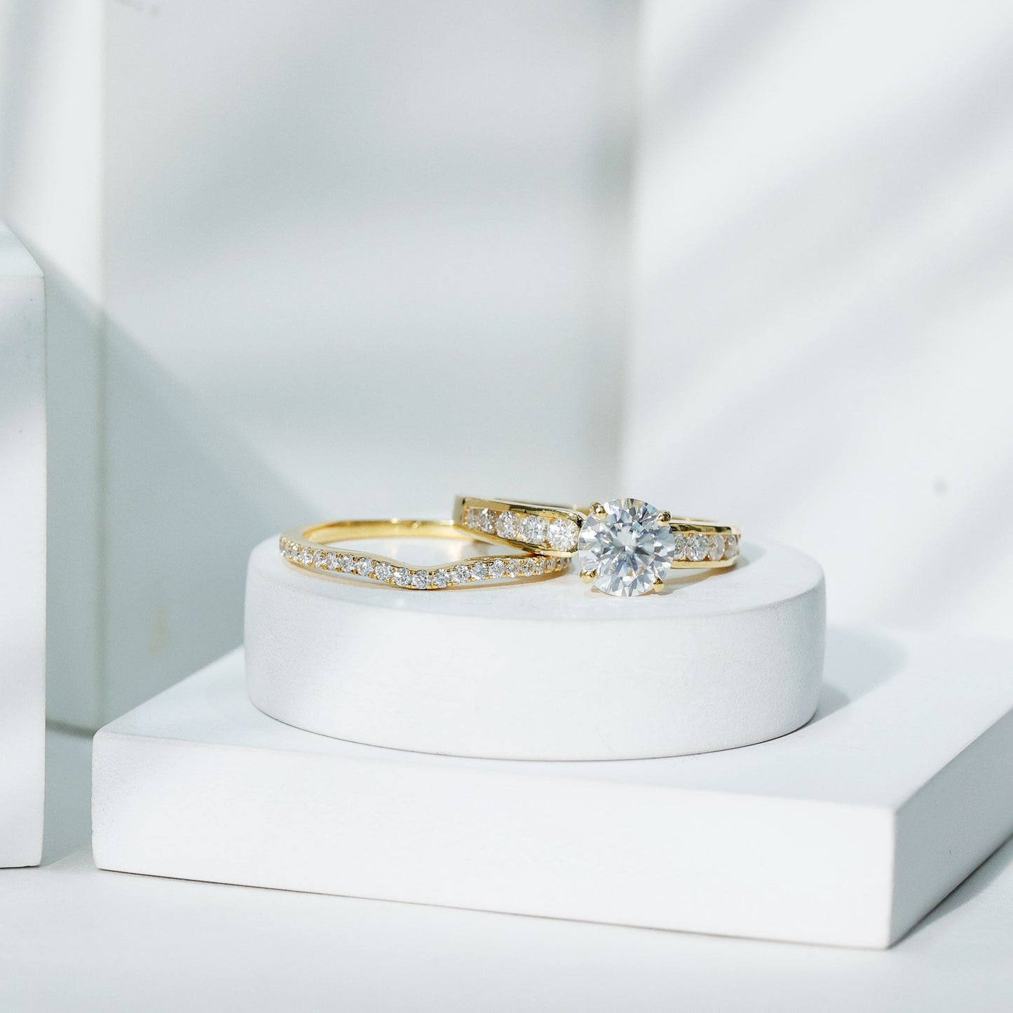 Certified 2 Carat Round Moissanite Engagement Ring with Wedding Band