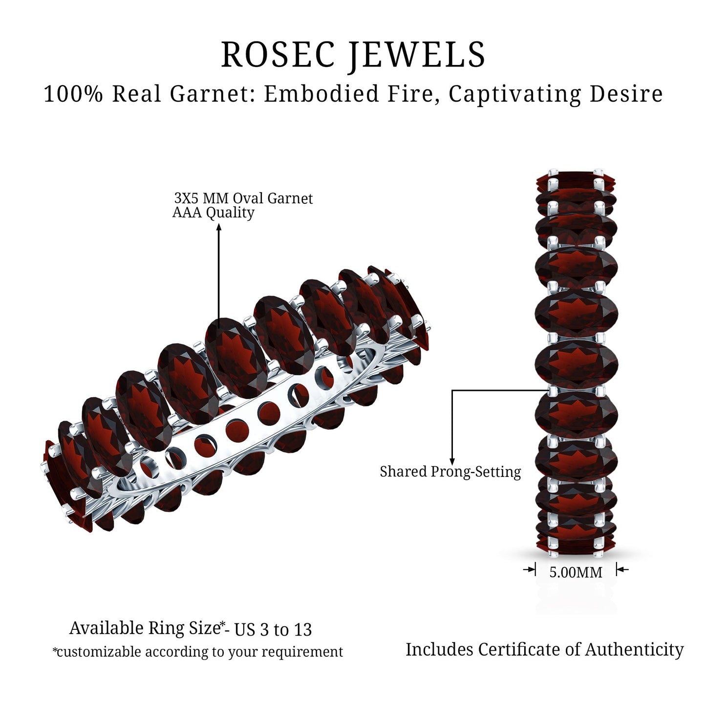 Certified Real Oval Garnet Eternity Ring for Anniversary