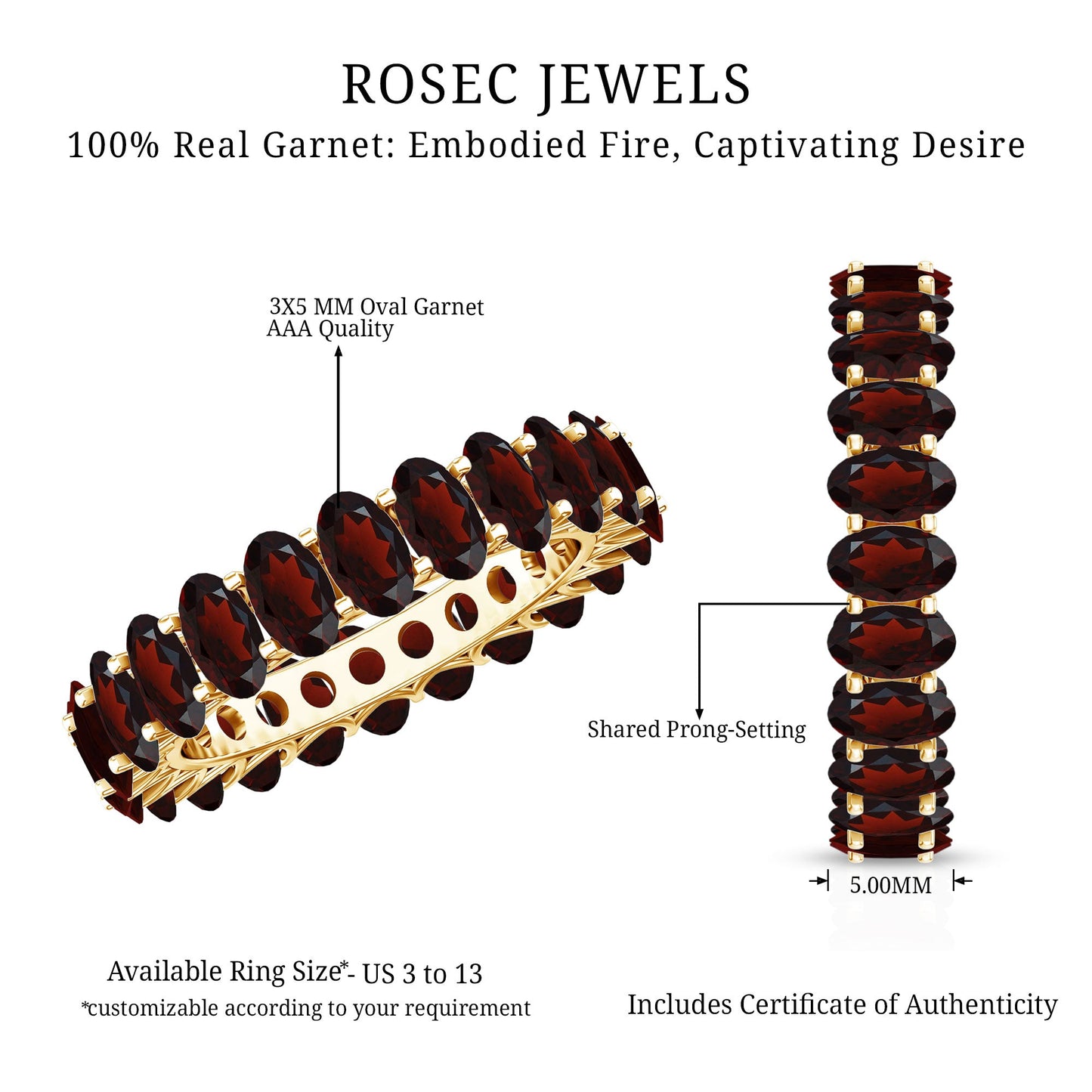 Certified Real Oval Garnet Eternity Ring for Anniversary