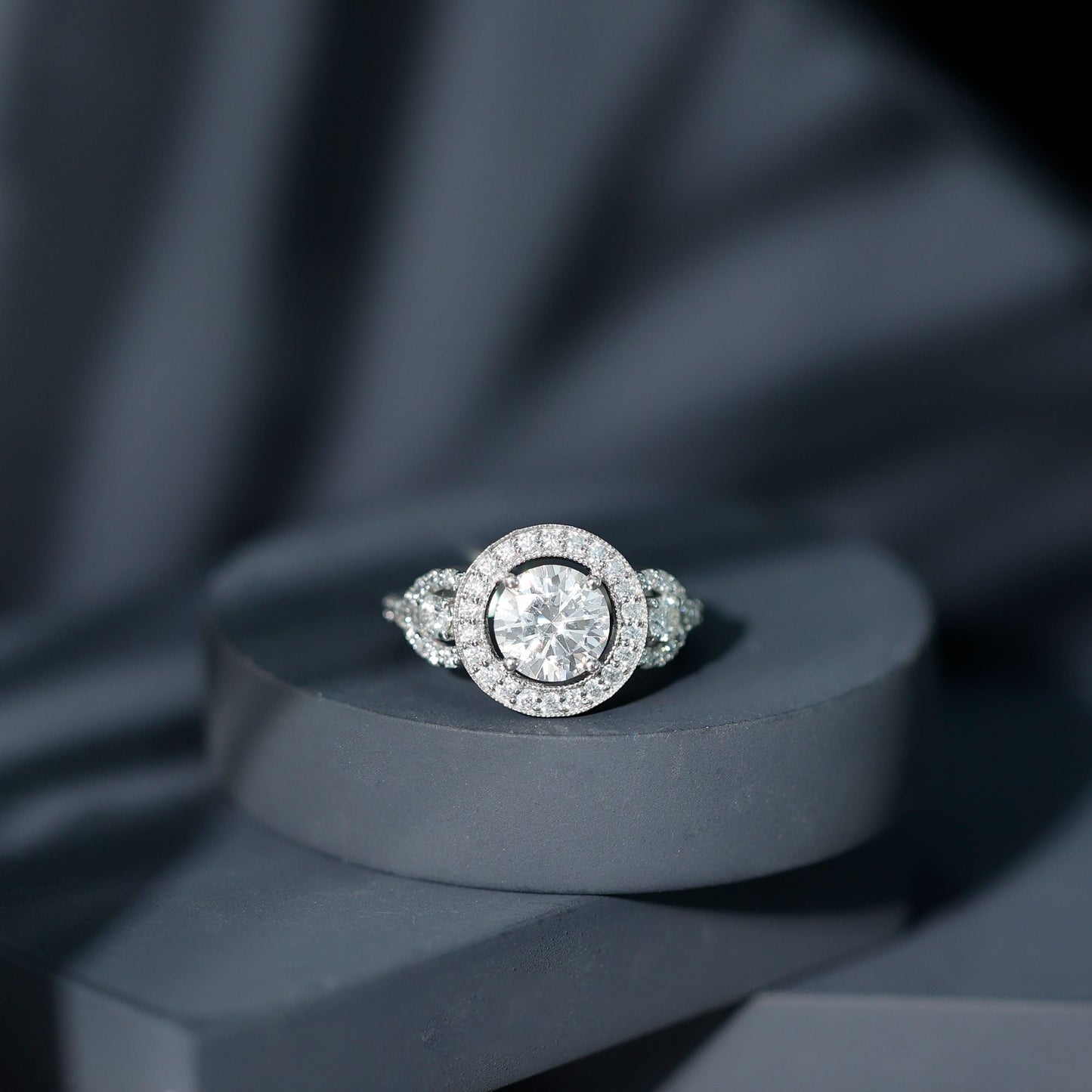 Vintage Style Moissanite Halo Engagement Ring