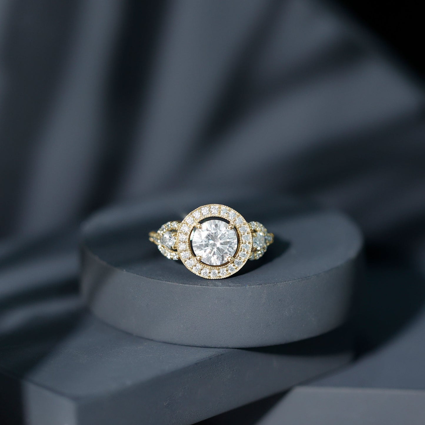 Vintage Style Moissanite Halo Engagement Ring