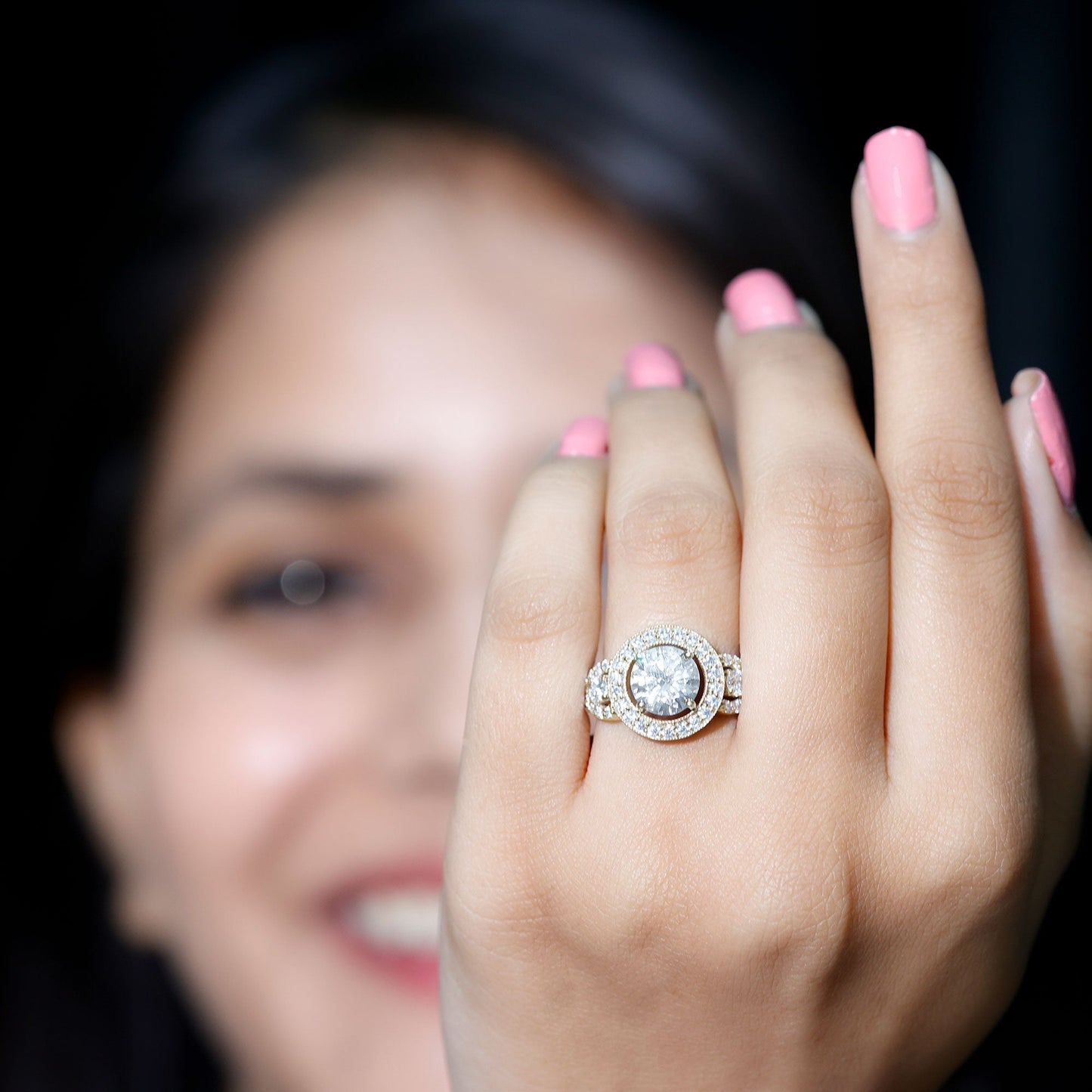 Vintage Style Moissanite Halo Engagement Ring