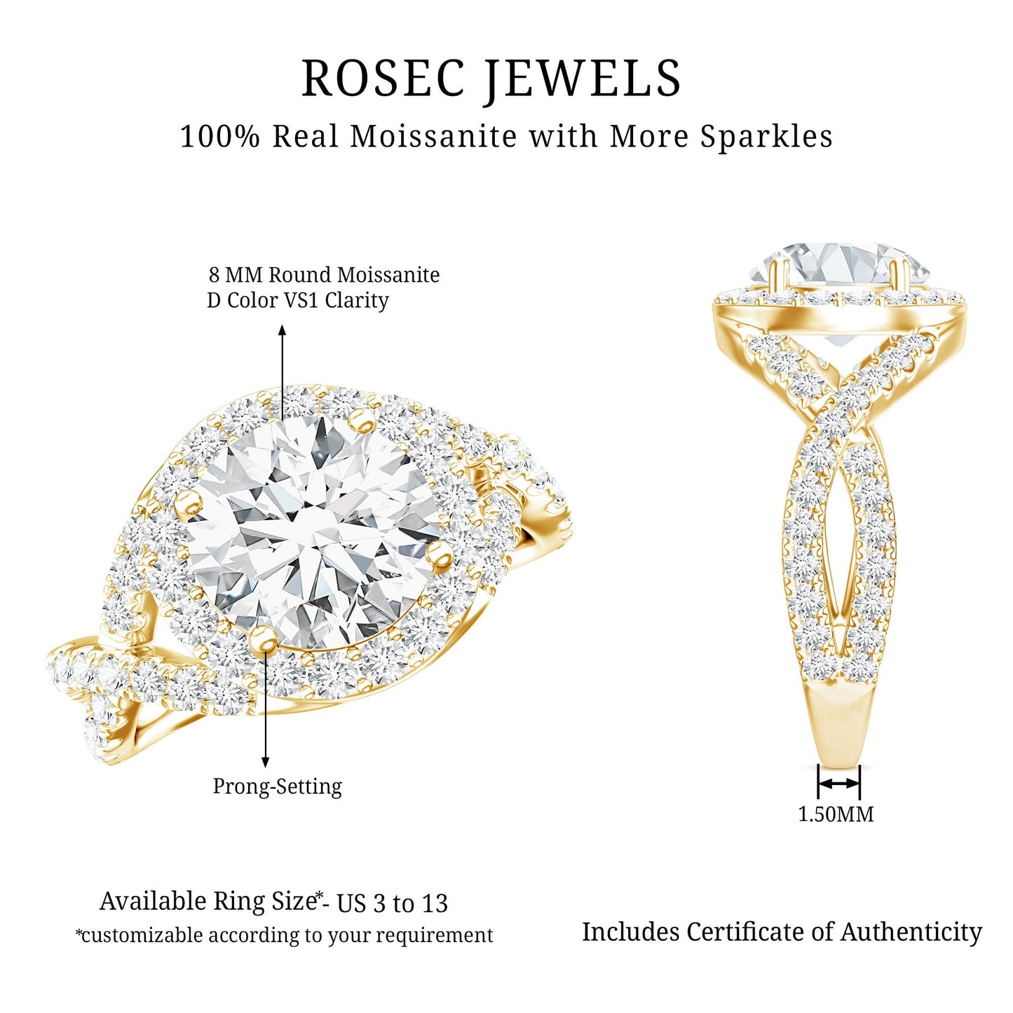 Round Moissanite Crossover Engagement Ring for Women