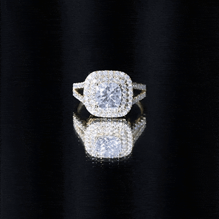 Certified Cushion Cut Moissanite Double Halo Engagement Ring