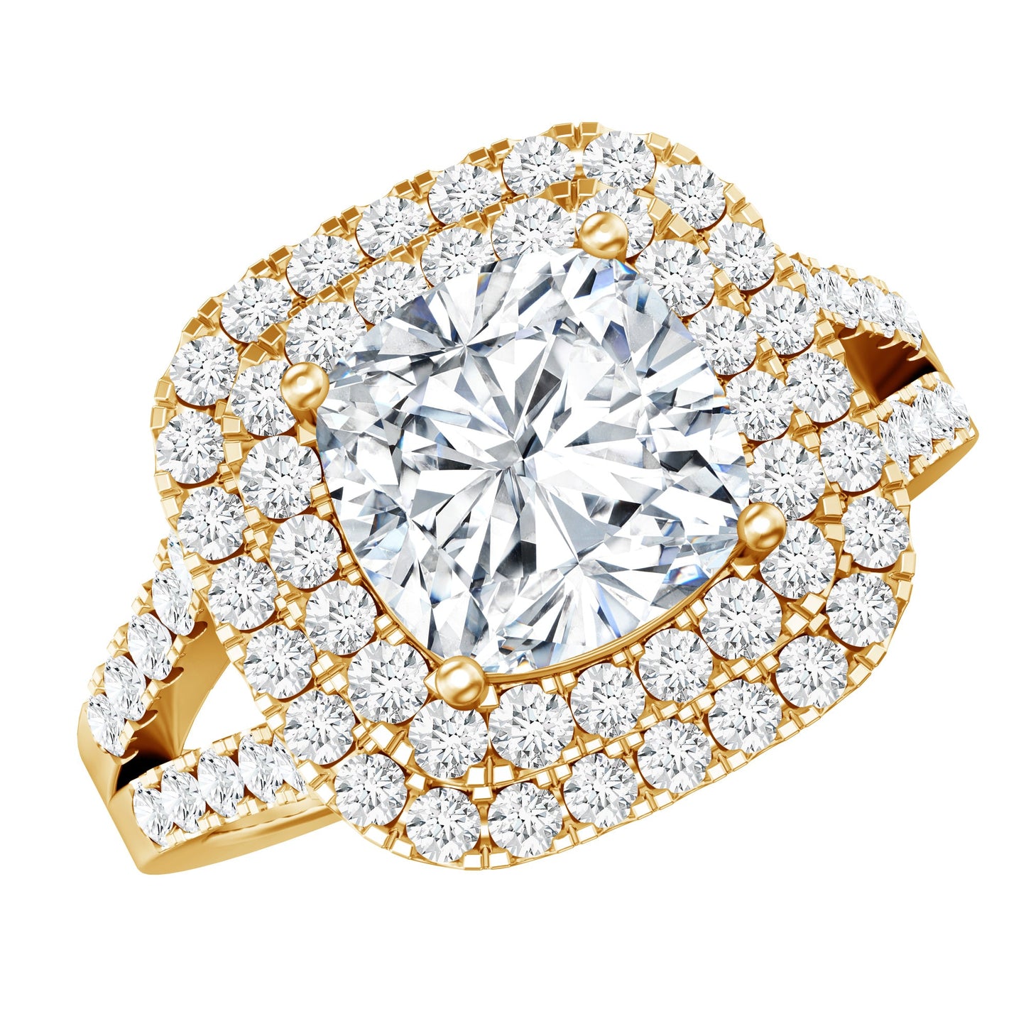 Certified Cushion Cut Moissanite Double Halo Engagement Ring