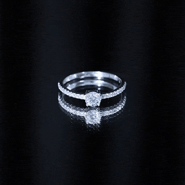Round Shape Moissanite Solitaire Promise Ring with Side Stones