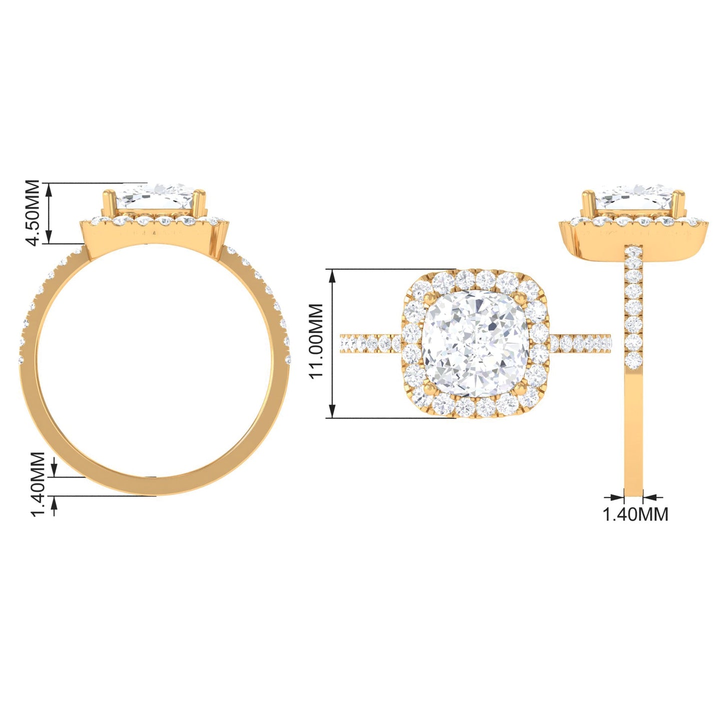 3 Carat Cushion Cut Moissanite Halo Engagement Ring for Women