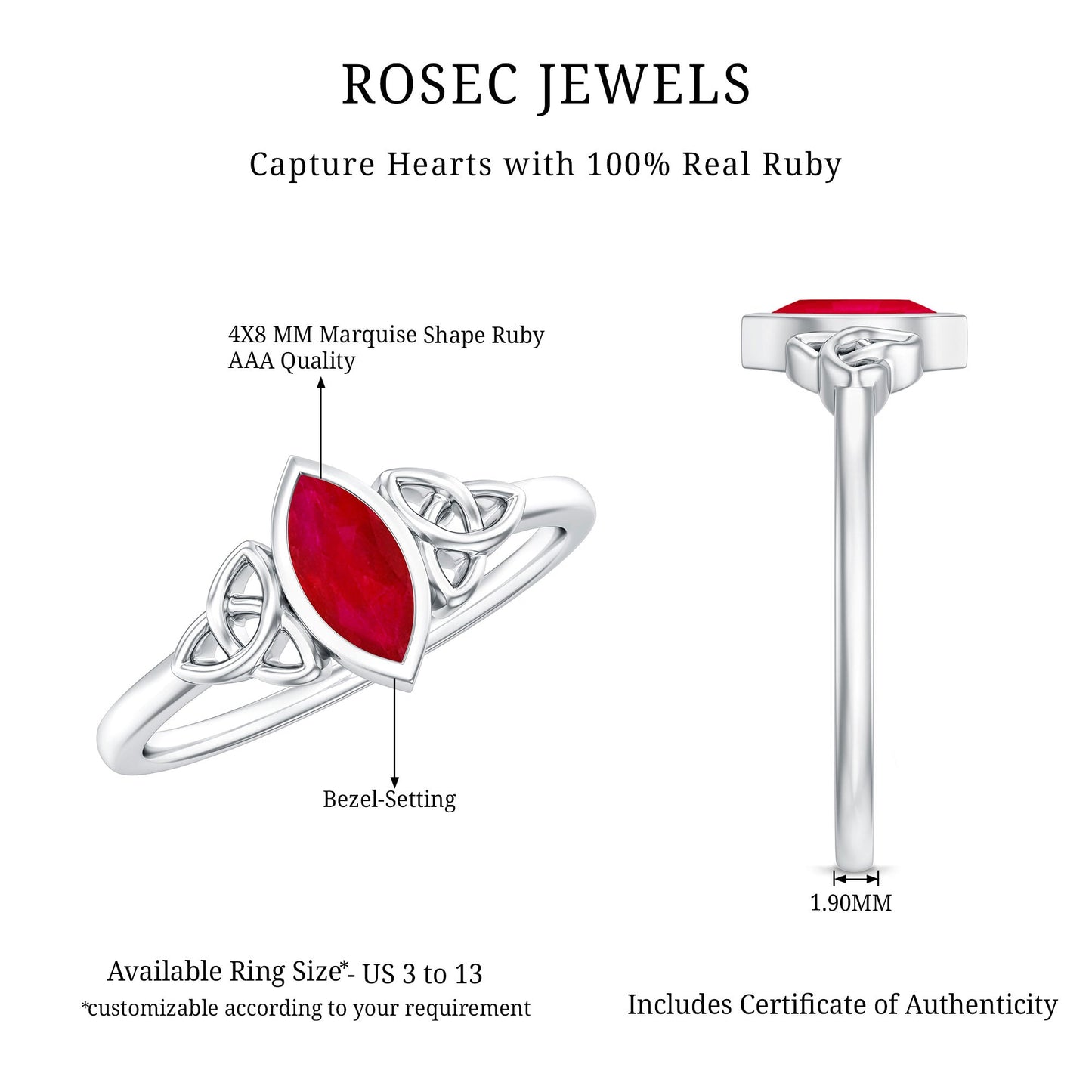 Natural Marquise Ruby Promise Ring with Celtic Knot