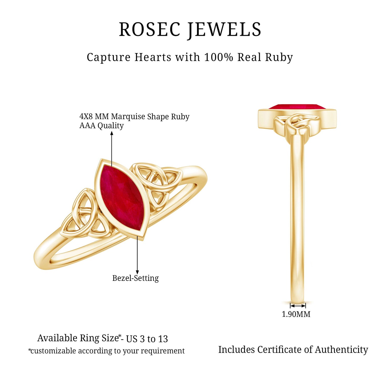 Natural Marquise Ruby Promise Ring with Celtic Knot