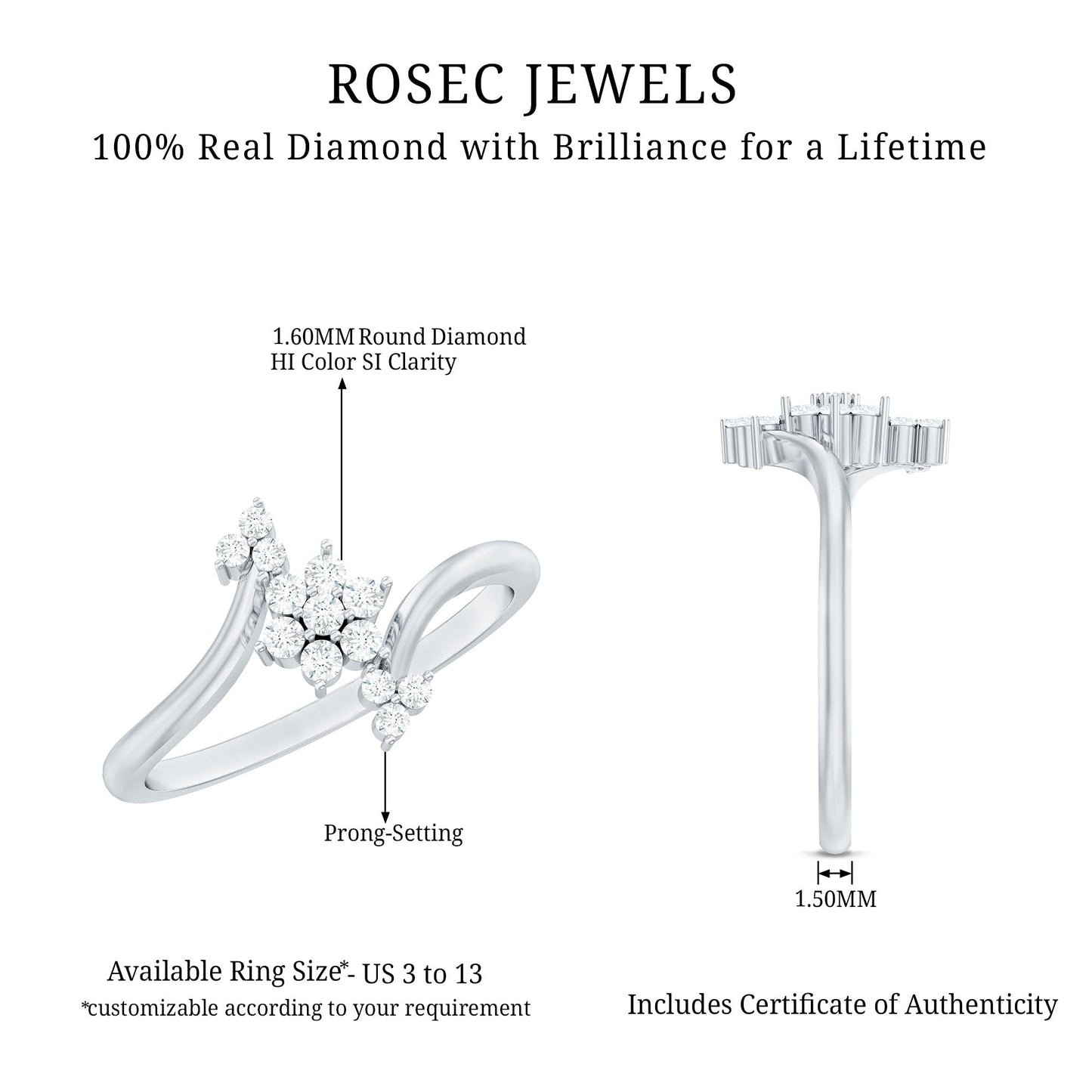 Round Cut Diamond Floral Promise Ring
